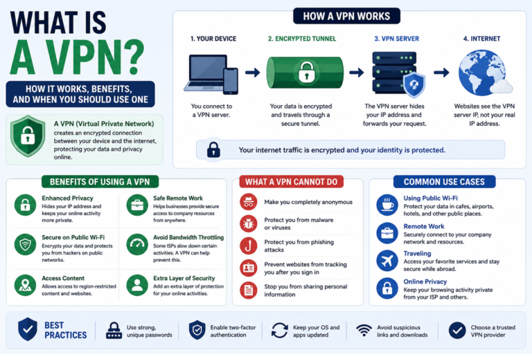 Illustration explaining what is a VPN and how a VPN works