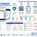 Illustration showing how a password manager securely stores and manages passwords